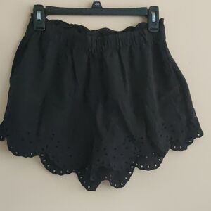 H&M Black Scalloped Eyelet High-Waist Shorts